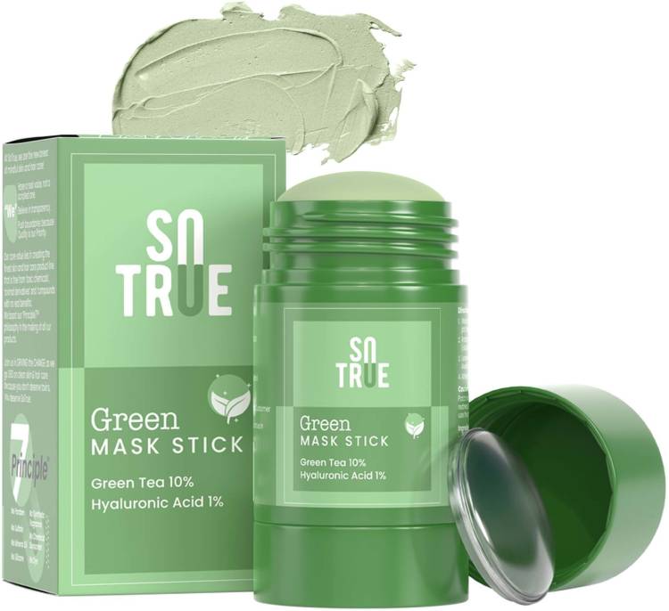 Sotrue Green Tea Face Mask Stick For Cleansing and Blackhead Removal | Made in India | For Blackheads, Oil Control & Anti-Acne | Purifying Solid Clay Detox Mud Mask with Hyaluronic Acid Price in India