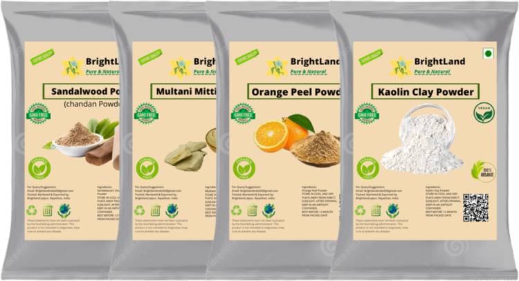 Brightland Sandalwood Face pack Multani mitti Orange Kaolin clay powder 40gm each Price in India