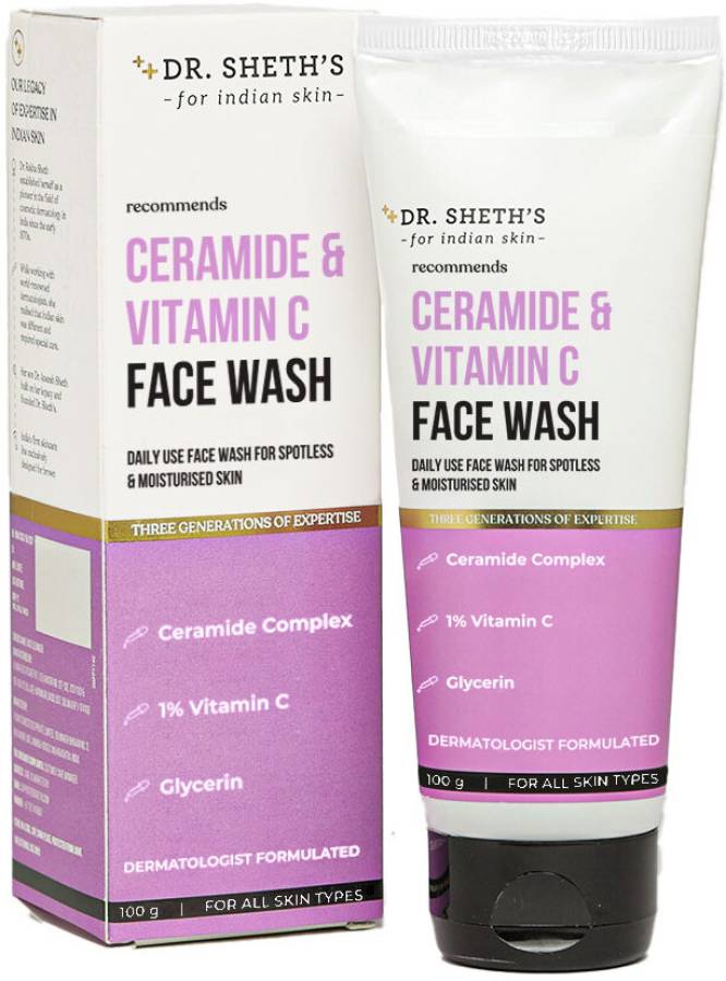 Dr. Sheth's Ceramide & Vitamin C Brightening  For Dry to Normal Skin | Reduces Dark Spots & Repairs Skin Barrier | With Vitamin C & Ceramide Complex | Men & Women | 100 mL Face Wash Price in India