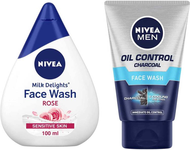 NIVEA Oil Control Charcoal FW and MD Rose FW 100ml Face Wash Price in India