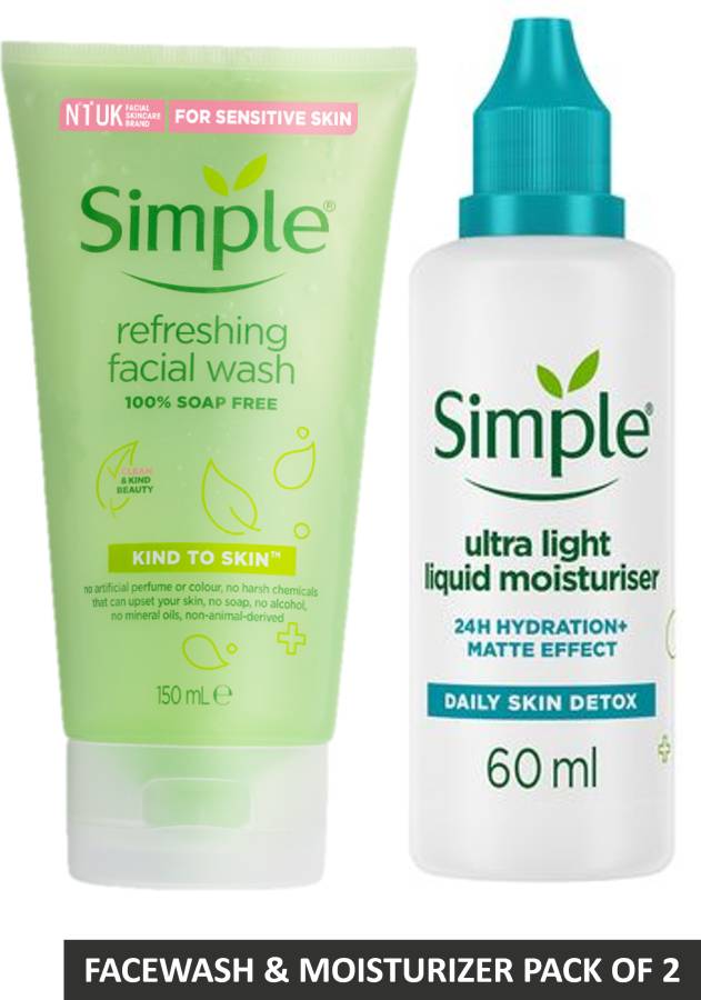 Simple Kind to Skin Refreshing Facial Wash and Ultra-Light Liquid Moisturizer Face Wash Price in India