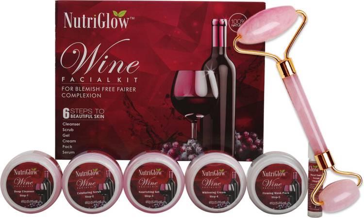 NutriGlow Wine Facial Kit for Youthful Glow (250g+10ml) with Jade Roller Price in India