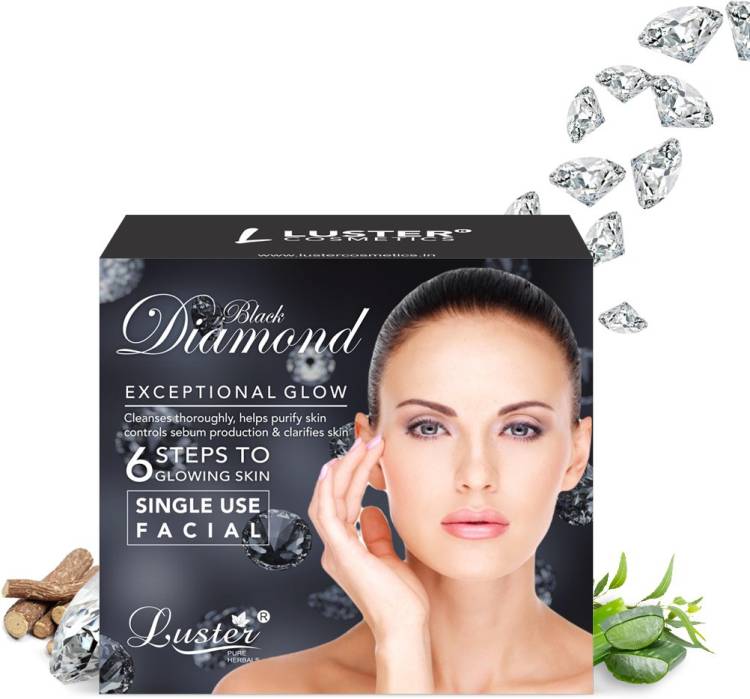 Luster Black Diamond Facial Kit | 6 Step Facial Kit | For Purify Skin & Deep Cleansing Price in India