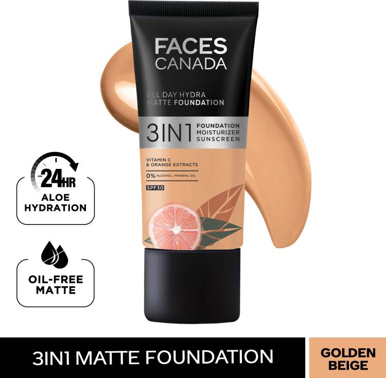 FACES CANADA All Day Hydra Matte Foundation I 3 in 1 Matte Foundation | Golden Beige 032 Foundation Price in India