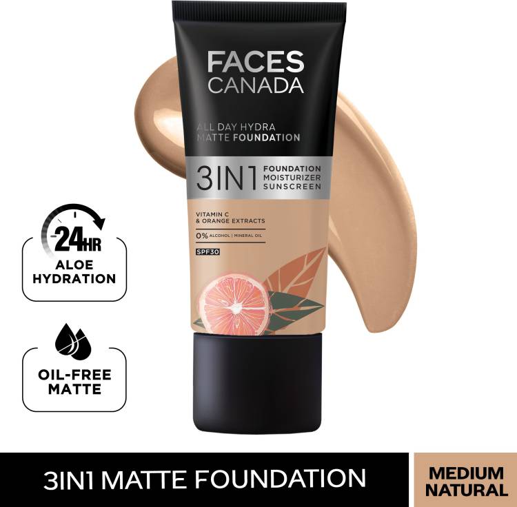 FACES CANADA All Day Hydra Matte Foundation I 3 in 1 Matte Foundation | Medium Natural 022 Foundation Price in India