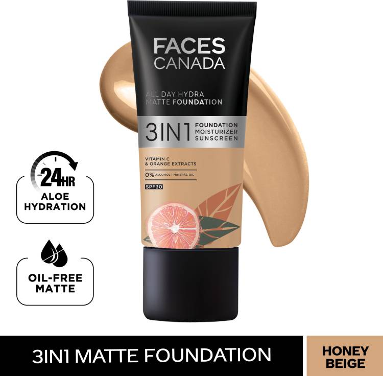 FACES CANADA All Day Hydra Matte Foundation I 3 in 1 Matte Foundation | Honey Beige 031 Foundation Price in India