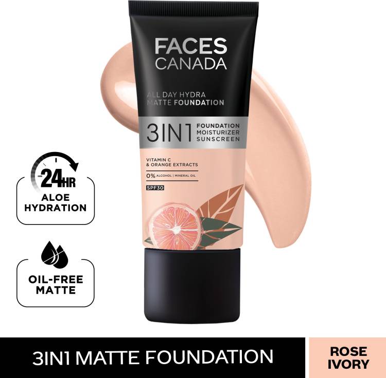 FACES CANADA All Day Hydra Matte Foundation I 3 in 1 Matte Foundation | Rose Ivory 011 Foundation Price in India