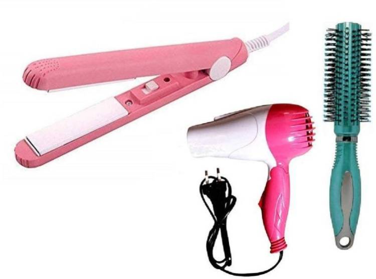 GROOVS 1290 foldable hair dryer + hair streaghtner + roller comb set Hair Dryer Price in India
