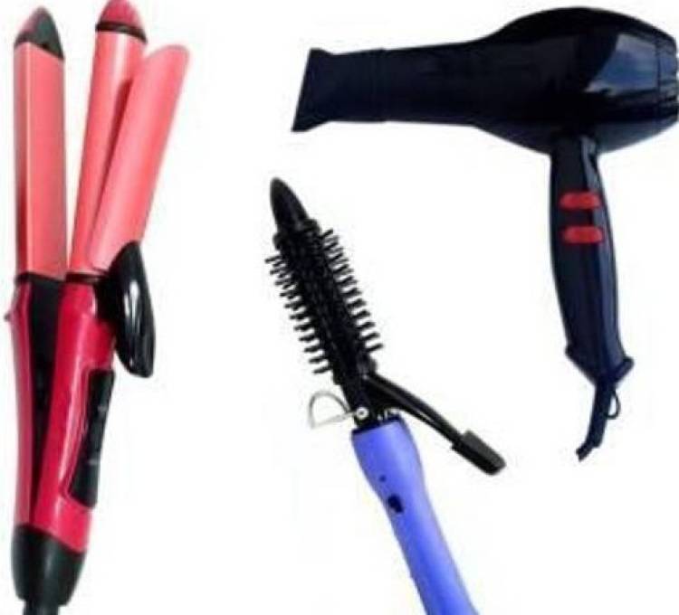 PTITSA Combo Pack of1800W Dryer with 2in1 Straightener & Curler and 471 Curler Hair Dryer Price in India