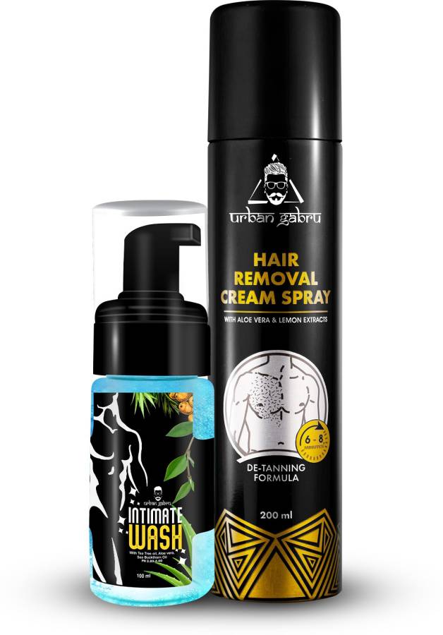 urbangabru Hair Removal Cream Spray - 200 ml & Intimate Wash 100 ml - Body Care Kit Spray Price in India