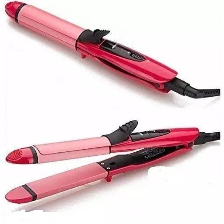 SUNPUFF 2in1 Hair StraightenerandCurler for Women(Packof1,Pink) Hair Straightener (Pink) Hair Straightener Price in India