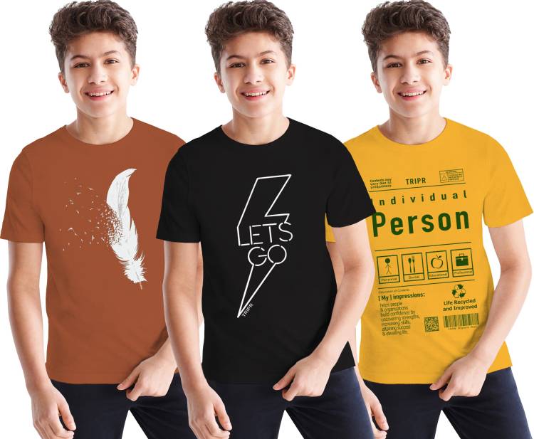 Boys Typography Cotton Blend T Shirt Price in India