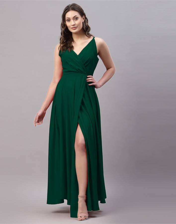 Women Fit and Flare Dark Green Dress Price in India