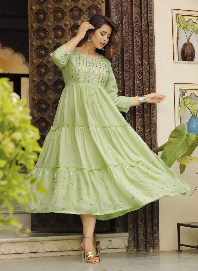 Women Embroidered Cotton Rayon Gown Kurta Price in India