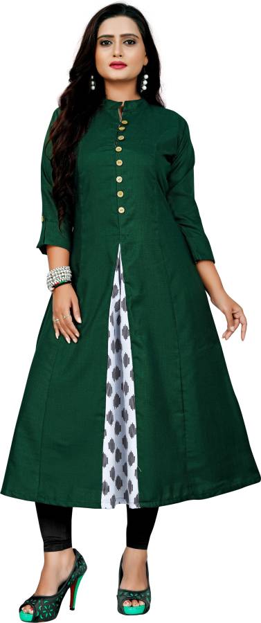 Women Solid Cotton Blend Frontslit Kurta Price in India