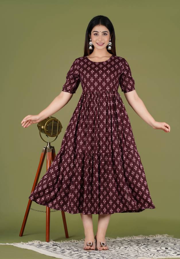 Women Fit and Flare Maroon Dress Price in India