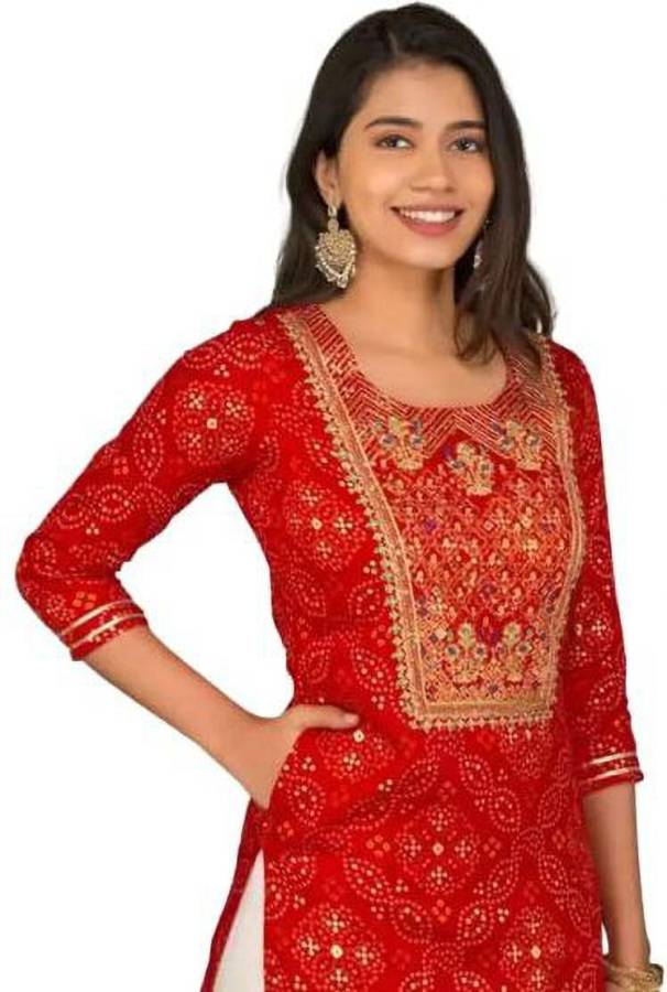 Women Embroidered Cotton Rayon A-line Kurta Price in India