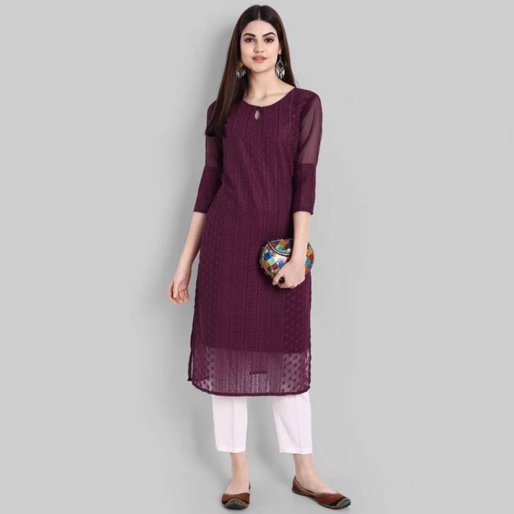 Women Chikan Embroidery Georgette A-line Kurta Price in India