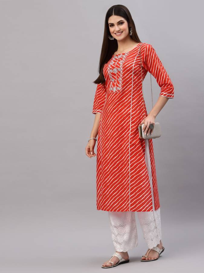 Women Embroidered, Embellished, Leheriya Pure Cotton Straight Kurta Price in India