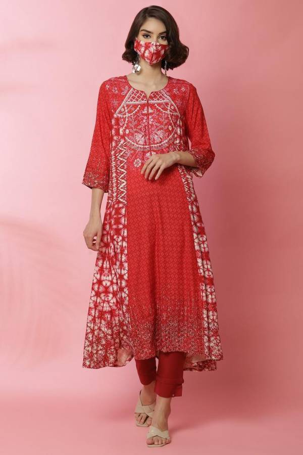 Pack of 2 Women Printed Viscose Rayon A-line Kurta Price in India