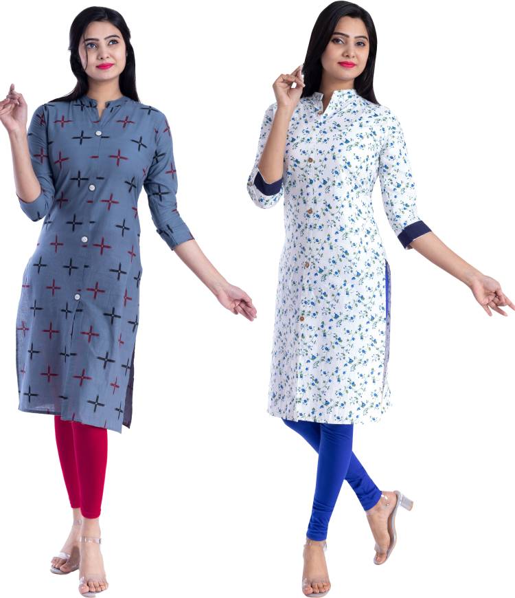 Pack of 2 Women Printed Viscose Rayon Straight Kurta Price in India