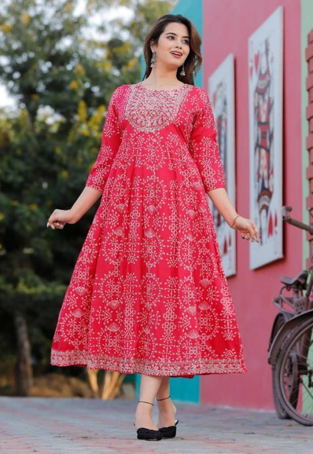 Women Bandhani Viscose Rayon Flared Kurta Price in India