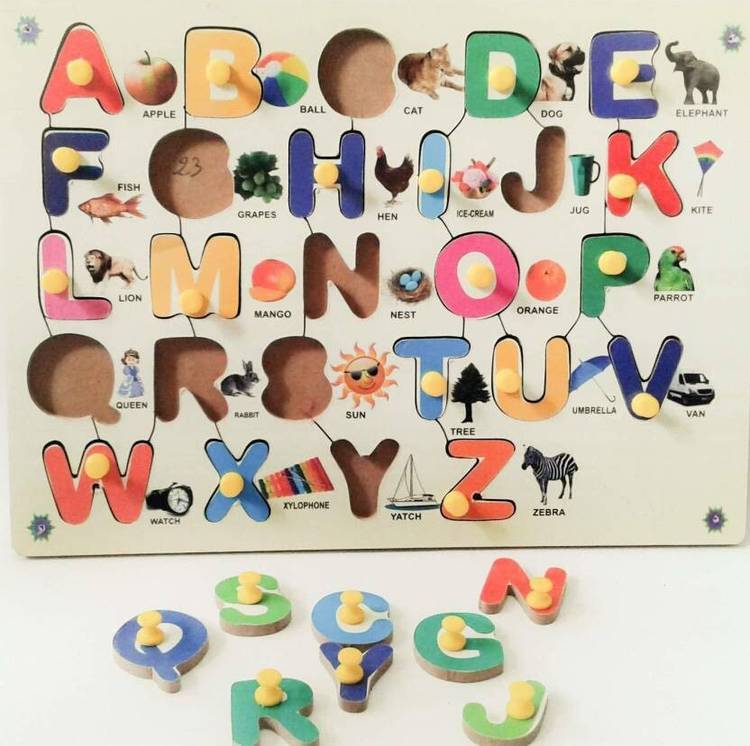 Ashmi Wooden Multicolor Alphabet Capital Letter with Picture for Learning & Educational Gift for Kids