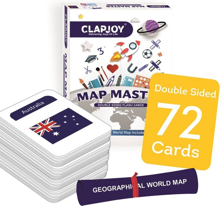 Clapjoy Country Flag flashcards for kids with free world map & quizzes(72 double sided)