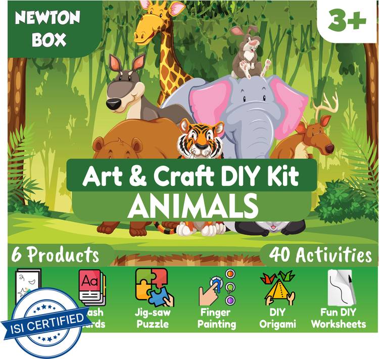 Little Olive Newton Box 6 in 1 Art and Craft DIY Kit | Animals Theme | 3 Years and above