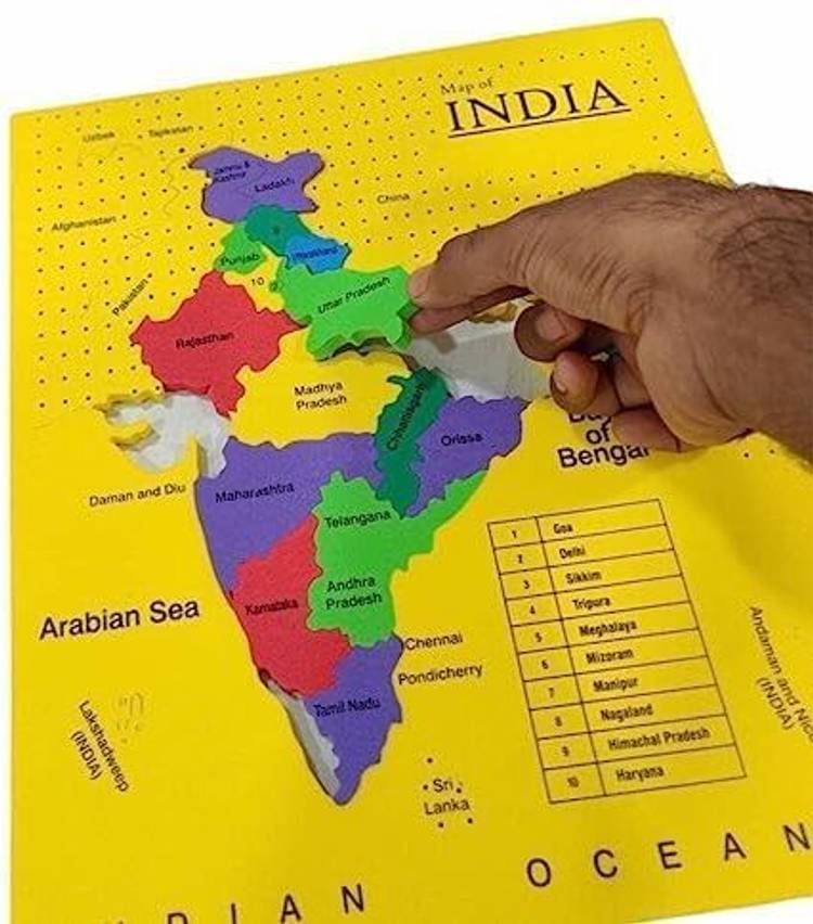 hinati India Map with State, 28 Pieces Educational Jigsaw Puzzle Game