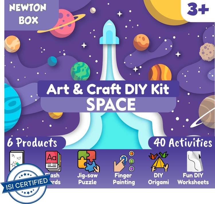 Little Olive Newton Box 6 in 1 Art and Craft DIY Kit |Space Theme | 3 Years and above