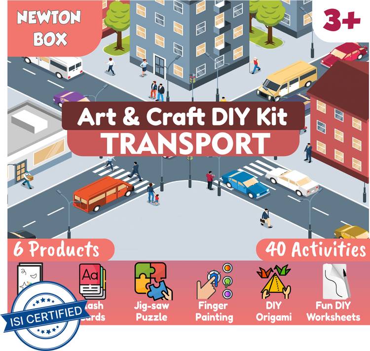 Little Olive Newton Box 6 in 1 Art and Craft DIY Kit | Transport Theme | 3 Years and above