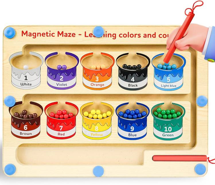 Toybot Magnetic Color & Number Maze Wooden Board Montessori Toy Matching Sorting Game