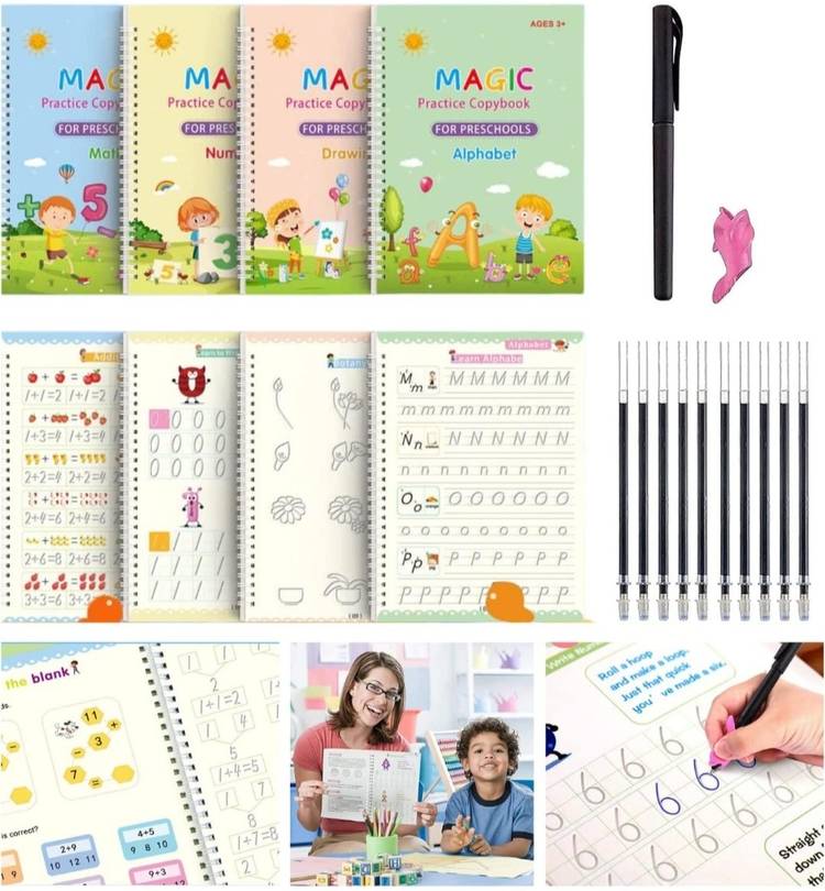 Mira Farmcraft Sank Magic Practice Copybook 4 BOOK +10 REFILL+ 1 Pen +1 Grip Magic Calligraphy