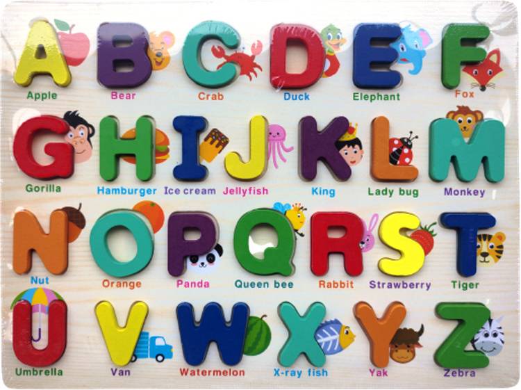 AADHAN TRADERS Wooden Capital Alphabet Puzzles With Picture For Kids