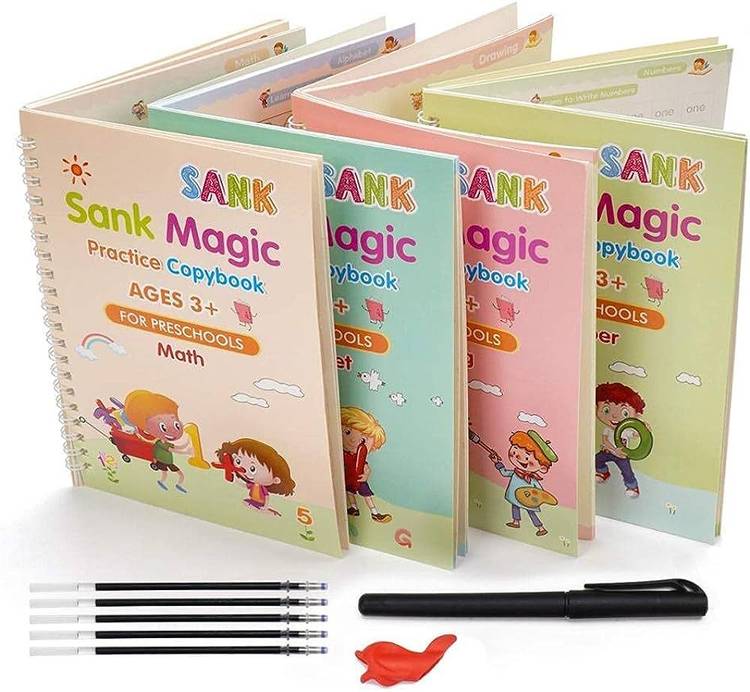 KELOSK 4 Pcs Sank Magic Practice Copy Book Set for Kids Number Tracing Book for Kids