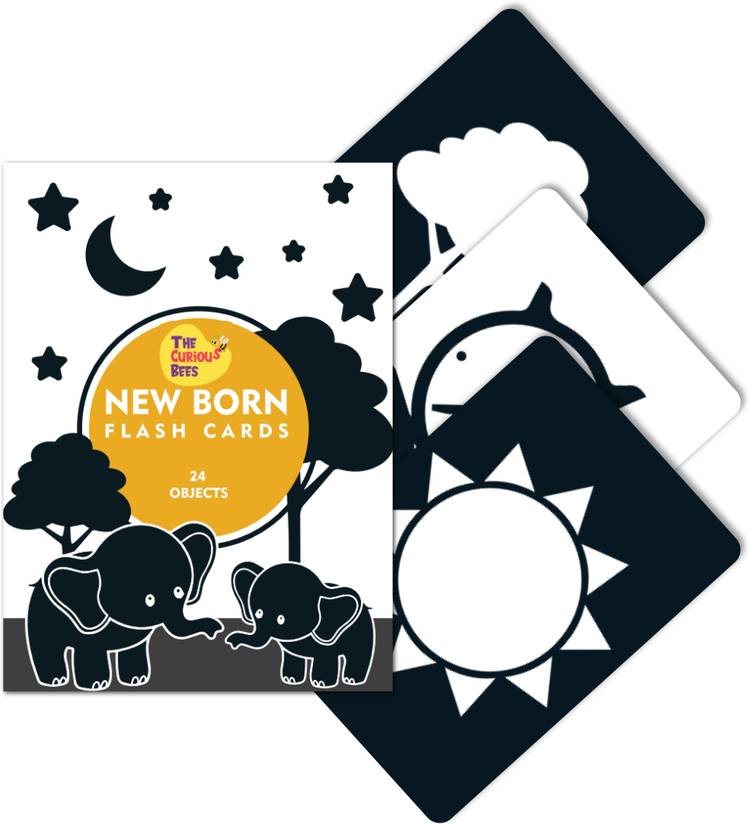 the curious bees High Contrast Flash Cards for New Born Children - Black & White | 24 Objects