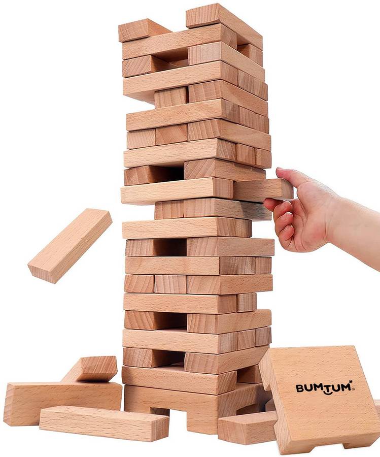 BUMTUM Wooden Tower 54 Pcs Building Block Stacking Game Educational Puzzle