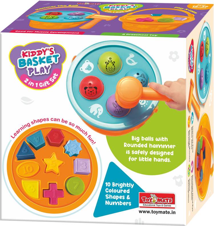 Toymate Kiddy's Basket-Hammering Fun & Shape Sorting Basket 2 in 1 Combo Game