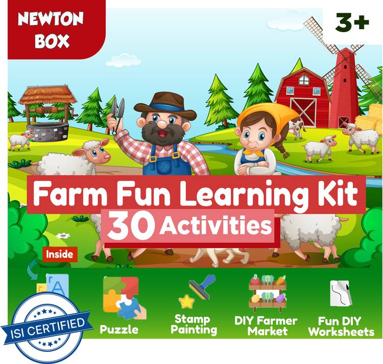 Little Olive Newton Box 5 in 1 Learning Gift Set | Farm Animals Theme | Age 3 Years and above