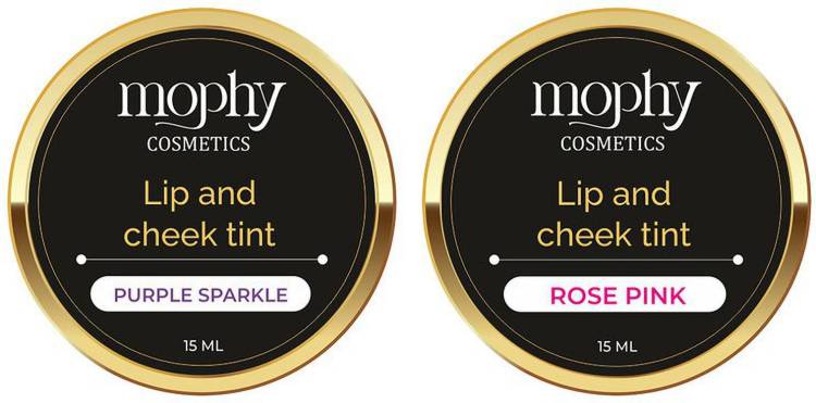 MOPHY Cosmetics Lip and Cheek Tint PURPLE SPARKLE & ROSE PINK Blush Makeup Look Price in India