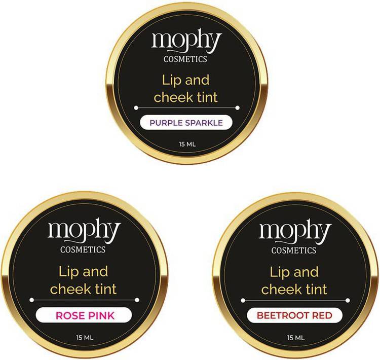 MOPHY Lip & Cheek Tint PURPLE SPARKLE ,ROSE PINK,BEETROOT Blush Natural Makeup Look Price in India