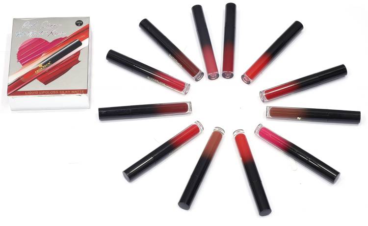 J & H Liquid LipGloss Silky Matte Lipstick For Women 12 Vivid Colors - 12 Pcs - A Price in India