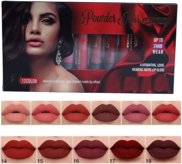 Facejewel Powder Kiss Matte Finish Long Lasting Lipgloss 12pieces Price in India
