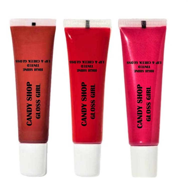 Candy Shop Gloss Girl High Shine Tinted Lip and Cheek Gloss- 'Dazzling Lips' Combo Of 3 Price in India