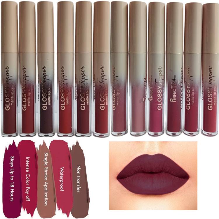 Thristygirl Matte Waterproof & Creamy Smudgeproof Lipgloss 12pcs Women/Girls Colors Each Price in India