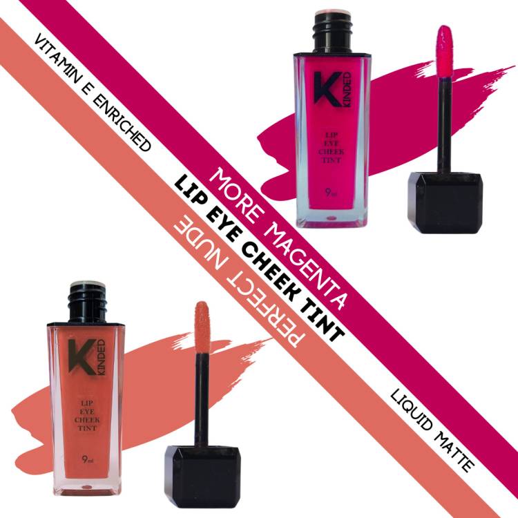 KINDED Lip Eye & Cheek Tint Combo Liquid Lip Colour More Magenta & Perfect Nude Lip Stain Price in India
