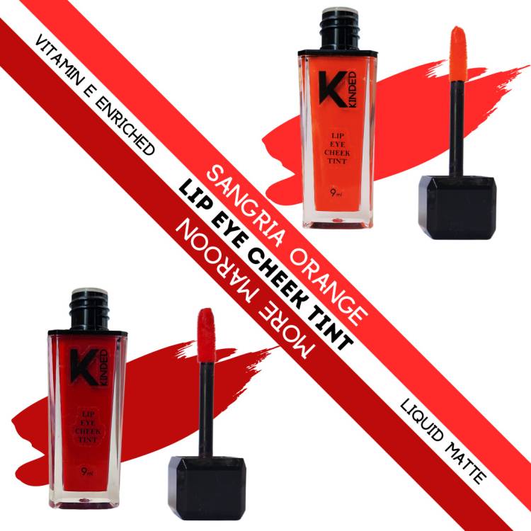 KINDED Lip Eye & Cheek Tint Combo Liquid Lip Color Sangria Orange & More Maroon Lip Stain Price in India