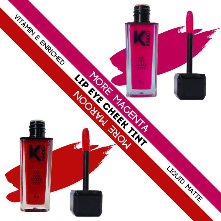 KINDED Lip Eye & Cheek Tint Combo Liquid Lip Colour More Magenta & More Maroon Lip Stain Price in India