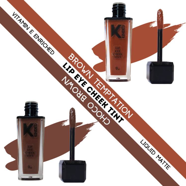 KINDED Lip Eye & Cheek Tint Combo Liquid Lip Color Brown Temptation & Choco Brown Lip Stain Price in India